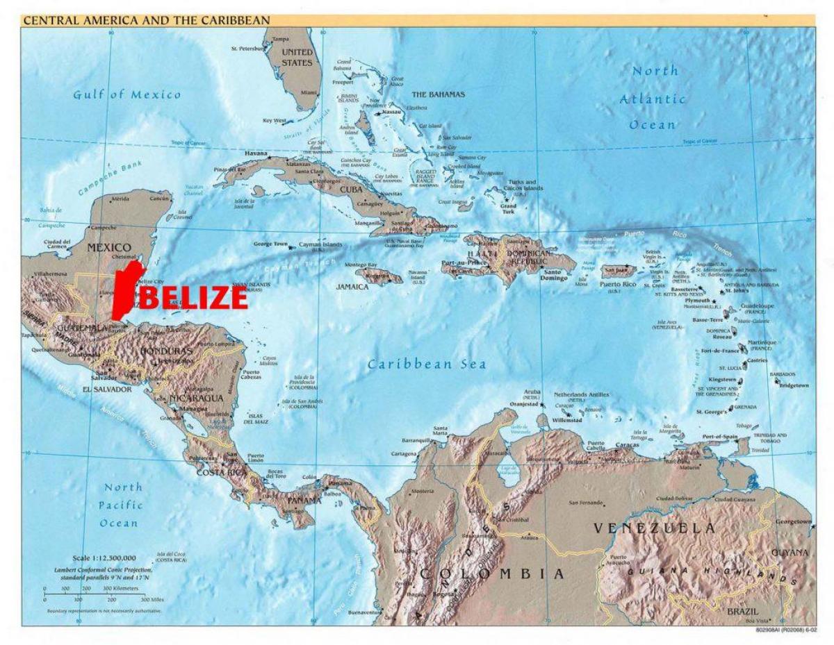 Žemėlapis centrinės amerikos Belizo