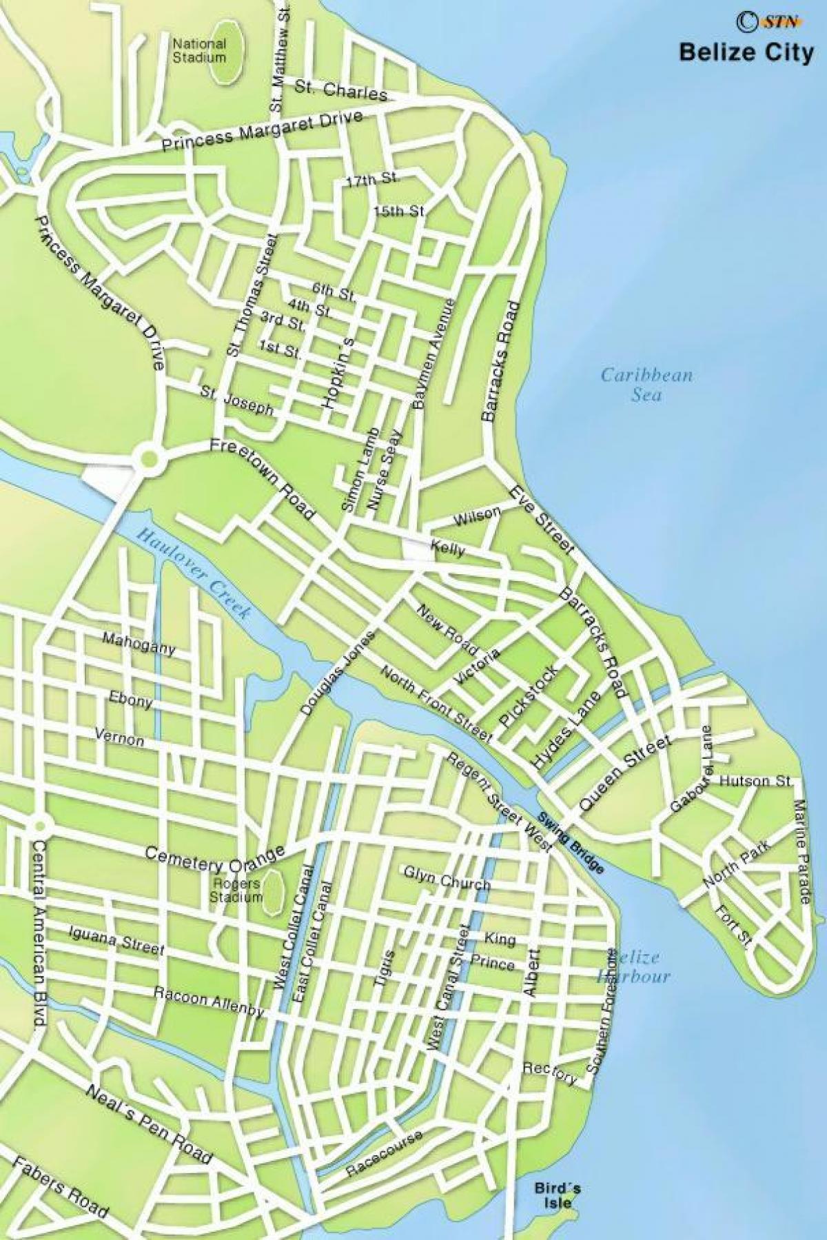 žemėlapis Belizo miesto gatvėse