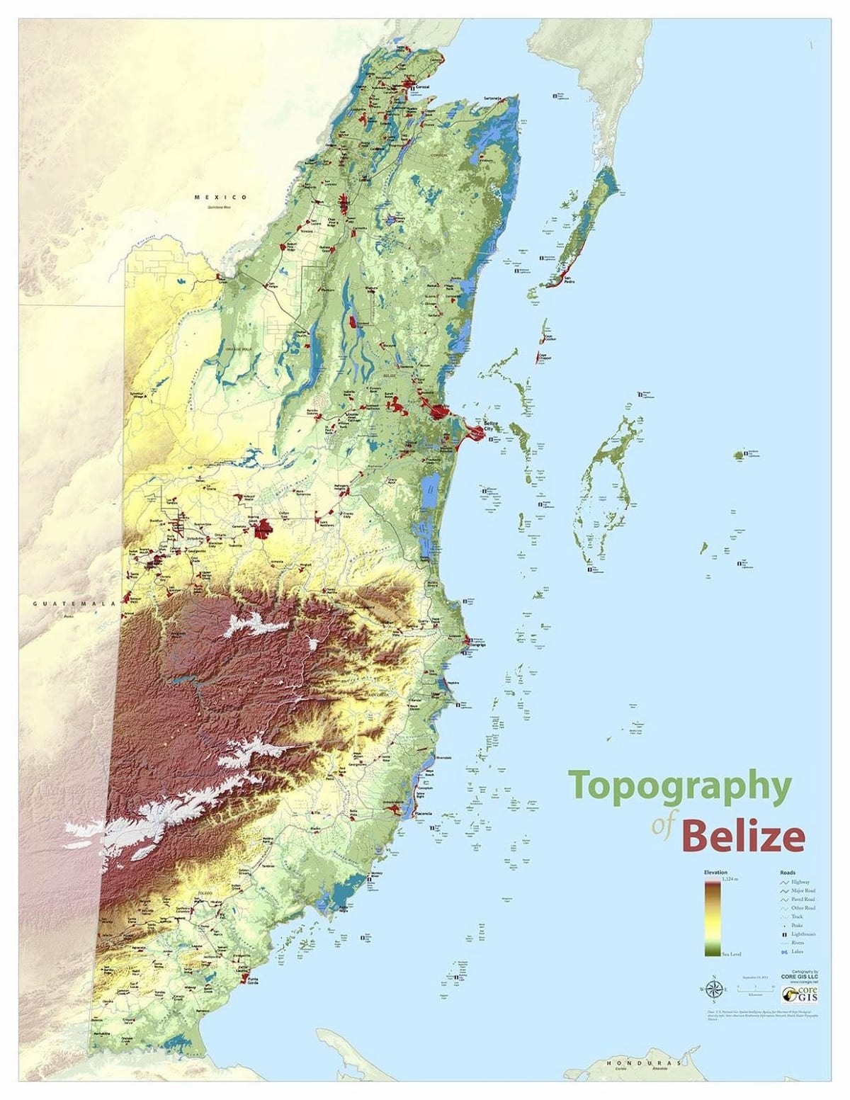 Žemėlapis topografinis Belizas